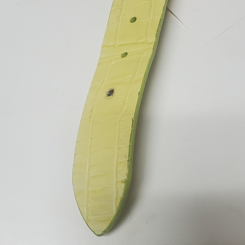 Vintage Leather Lime Green Rhinestone Buckle Belt 31" - 35" - Picture 7 of 8